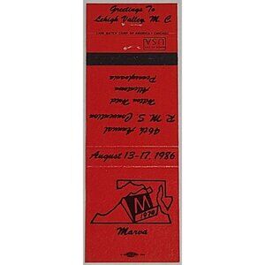 Vintage Matchbook Cover Marva MC RMS 1986 Lehigh Valley PA Convention Red